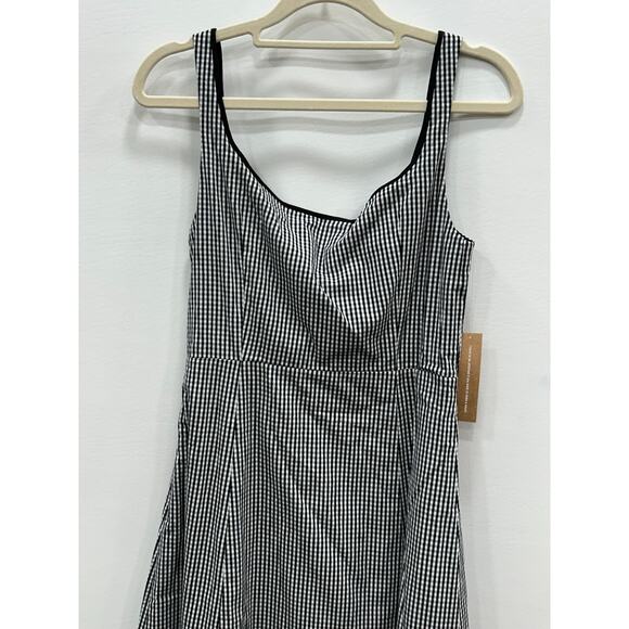 NWT O.P.T Women's Babette Black & White Gingham Lace-Up A-Line Midi Dress Size 4 - Picture 10 of 13